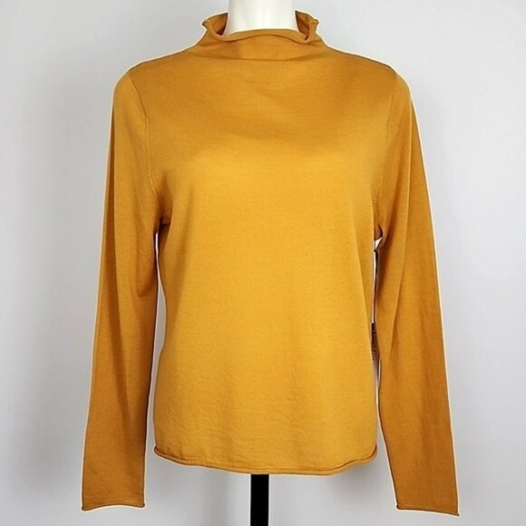 Nicole Miller Sweaters - Nicole Miller Women's 100% Extra Fine Merino Wool Mock Neck Mustard Top Size XL